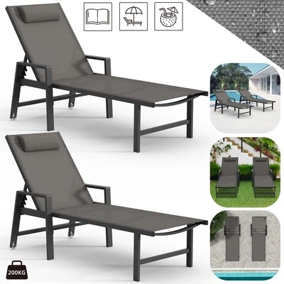 2x Sonnenliege Aluminium Gartenliege 200KG & Rollen Relaxliege wetterfest ☀️ - Bild 1 von 4