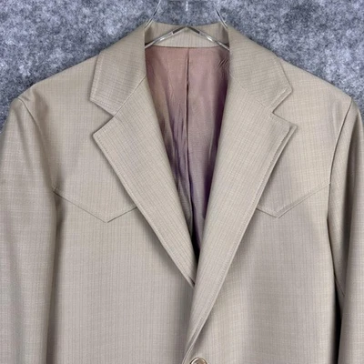 Vintage Maver Western Wear Blazer Mens 38L Long Tan Western Yoke Two Button Coat - Imagem 1 de 4