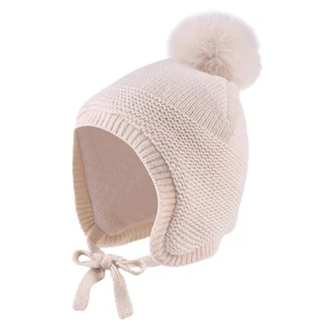 Basic Winter Baby Boys Beanie Pompom Knitted Girls Hat Kids Earflap Beanies W... - Picture 1 of 6