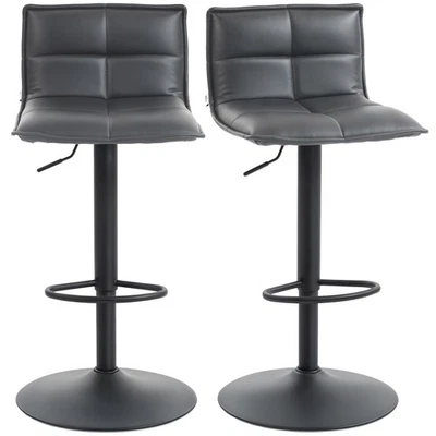HOMCOM Bar Stools Set of 2 Swivel Height Adjustable Barstools Dark Grey - Image 1 of 4