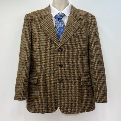 Harris Tweed Jacket Men’s Size 44R Houndstooth Brown Vintage Wool UK Sports Coat - Image 1 of 4