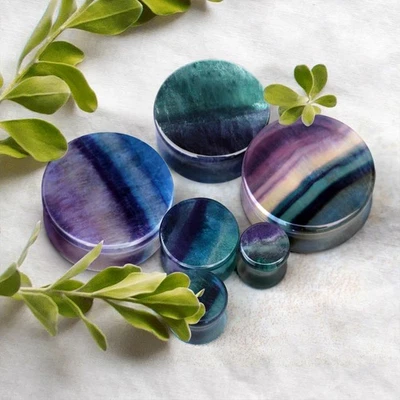 PAIR of Natural Rainbow Fluorite Stone Saddle Plug - Image 1 of 4