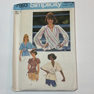 Simplicity 7893 Misses Wrap Blouse Shirt Pattern 16 Bust 38" *Uncut* - Image 1 of 3