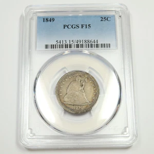 1849 P PCGS F15 - Silver Seated Quarter 25C US Coin #50135A - Picture 1 of 2