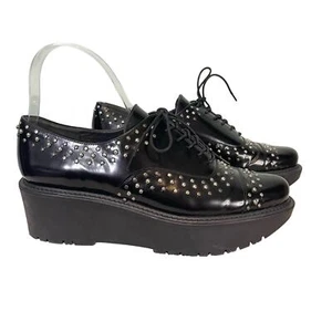 Stuart Weitzman Womens Black Patent Leather Platform Studded Lace Shoes Size 7.5 - Picture 1 of 10