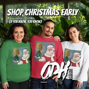 Upside Down Pineapple Santa Claus Long Sleeve Shirt, Swingers Christmas Sweater - Picture 1 of 25