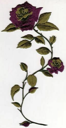 Purple Long Stem Rose Flower Embroidered Patch Cut Out - Image 1 of 1