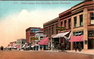 EVERETT, WASHINGTON - GESCHÄFTIGE HEWITT AVENUE WESTLICH VON COLBY PFERDEGEZOGEN - POSTKARTE - Bild 1 von 2