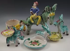 VIETRI 1950's ITALY POTTERY MAJOLICA LOT OF 5 FIGURINES GAMBONE ICS DONKEY #45 - Picture 1 of 12