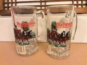 Mint 1991 Lot Set 2 Anheuser Busch Bud Budweiser Clydesdales 5.5" Beer Mug Glass - Picture 1 of 9