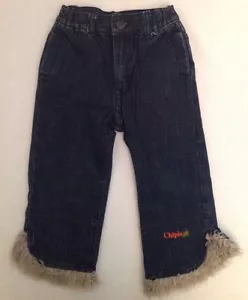 CHIPIE French Boutique Jeans Fur Trim Rainbow Pockets Toddler 104 3/4 Dark Wash - Picture 1 of 5
