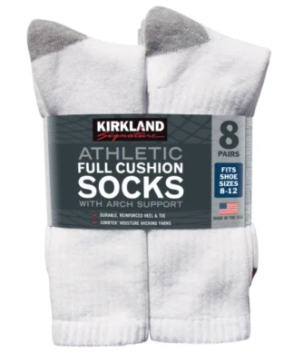 Calcetines deportivos Kirkland Signature para hombre 8 pares blancos para zapatos talla 8-12 Foto 1 de 2
