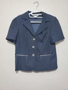Studio I Blue Short Sleeve Button Up Flat Collar Blazer Top Women's Size 8 - Picture 1 of 8