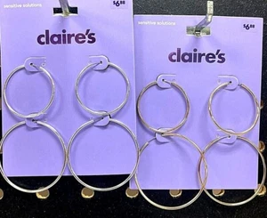 Claire’s Girls 2 Pairs of Medium Hoop Earrings Choose Silver or Gold Color - Picture 1 of 3