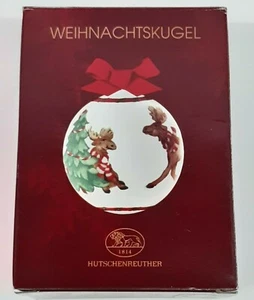Porcelain Christmas Ball Ornament HUTSCHENREUTHER Reindeer Xmas Tree Design - Picture 1 of 6