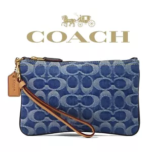 NWT Coach Washed Denim Signature Small Wristlet - Indigo Midnight Navy - Picture 1 of 7