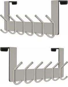 2 Pcs Over the Door 6 Hooks Coat Towel Clothe Bag Hanger Rack Bathroom Organizer - Picture 1 of 7