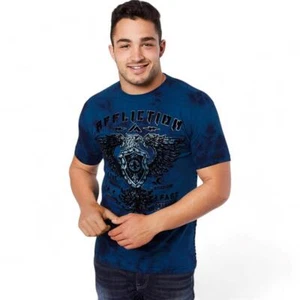 Men's Affliction Standing Value Navy Blue Crystal Wash Premium Y2K T-Shirt Large - Picture 1 of 2