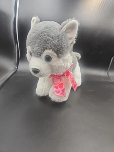 Valentine Puppy Love 12 Zoll Plüschtier Stofftier Hund grau & weiß mit rosa Band & Emblem - Bild 1 von 3