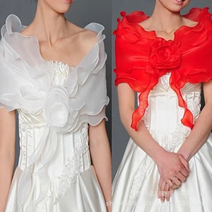 Bolero de boda con volantes para mujer Capa de organza para novia Accesorios de boda - Imagen 1 de 8