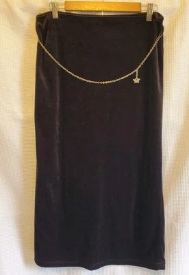 Saia maxi lápis vintage Amy Byer anos 90 veludo preto corrente barriga borboleta tamanho M/G - Imagem 1 de 4