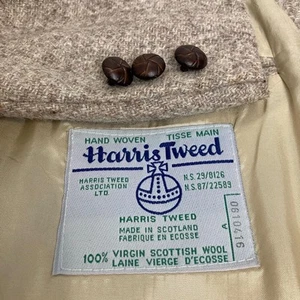 Vintage Harris Tweed Sport Coat Mens 46S Beige Wool Classic Fall Blazer Jacket - Picture 1 of 10