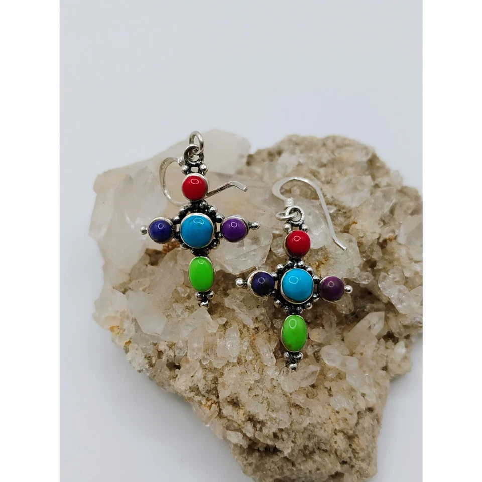 Pendientes de plata de ley de varias piedras Foto 1 de 4