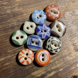 Antique Calico Painted Glass Buttons Shirt Set - Foto 1 di 4