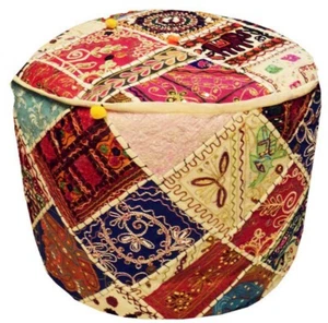 24" VINTAGE FOLK OTTOMAN POUFFE FOOTSTOOL FURNITURE CHAIR PILLOW BENCH COVER - Picture 1 of 12