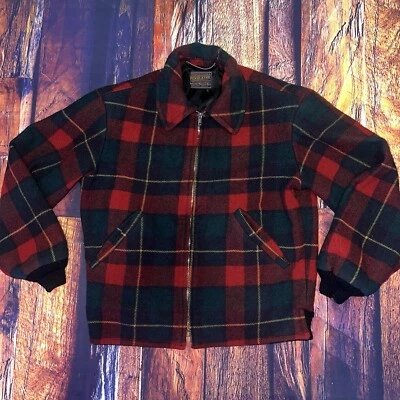 Vintage Pendleton Wool Western Wear Jacket Plaid 24" X 22" Size S Red Green READ - Image 1 of 4