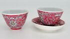 Vintage Hand painted Two Tea Cups And Saucer Hong Kong Chinese Pink