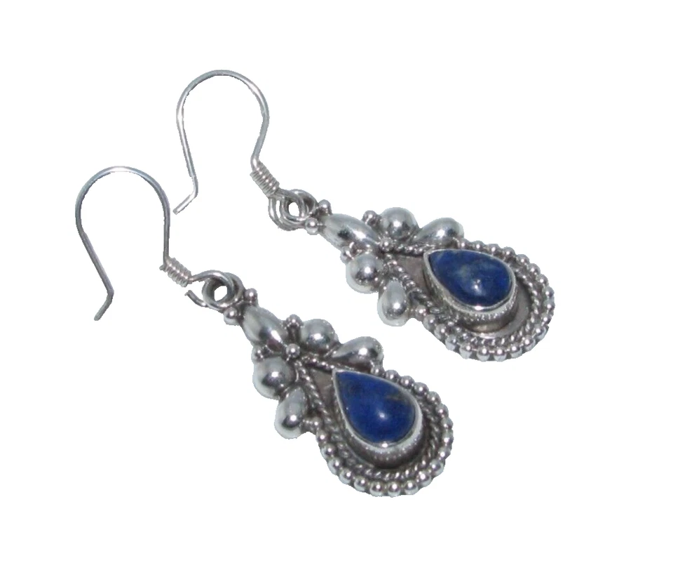 Orecchini A Pendente In Argento Sterling 925 E Pietra Di Lapis Lazuli - Immagine 1 di 4