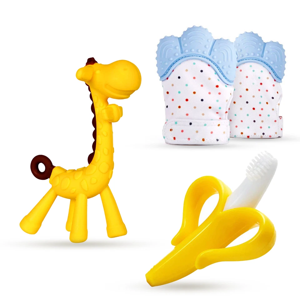 BabyGoods Teething Toys Set - Mittens, Banana Brush and Giraffe Teether - Image 1 of 4