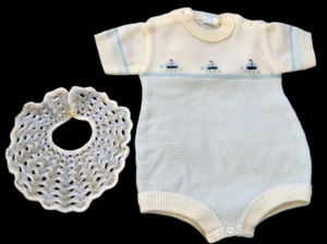 VELEROS Bordados de Colección Bebé Niño BLANCO/AZUL Portugal Crochet Pechera Talla 0-3 - Imagen 1 de 12
