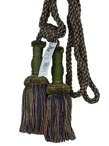 Conso 22048 P59 KHAKI GREEN PURPLE Drapery Double 8" Tassel Tieback 30" Spread - Picture 1 of 2