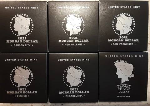 2021 Morgan's & 2021 Peace Dollar in OGP Complete 6 Coin Set FREE CERTIFIED SHIP Cover