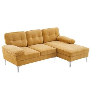 Sofa Set L Shape Sectional with Large Chaise and Gold Plated Legs Couch - Picture 1 of 31