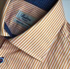 Stenstroms fitted body orange striped  2 fold super cotton dress shirt Sz 16-41