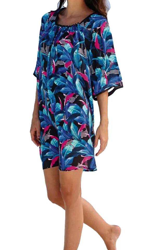 Anita La Serena зеленый синий розовый цветочный туника маленький 8 - 10 Eur пляж прикрыть - Изображение 1 из 1