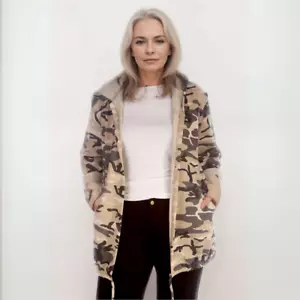 WOMENS LADIES LONG JACKET OPEN FRONT HOODIE CAMO CARDI PLUS SIZE - Picture 1 of 3