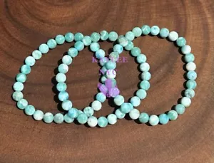 Lotto all'ingrosso 3 pz Braccialetto Elasticizzato Larimar Naturale 6mm 7,5 - Foto 1 di 4