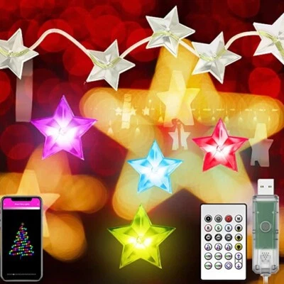 Smart BLE 16.4ft and 25 Lamp LED Star Shaped Fairy Lights - USB Power - Image 1 of 4