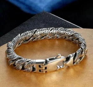 Men's Solid 316L Engraved Stainless Steel Braided Cuban Bracelet Jewellery Gift - Picture 1 of 5