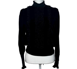 FRAME Damen Gr. XS Samt Bluse Top schwarz Rüschenbesatz Bischofsärmel viktorianisch - Bild 1 von 16