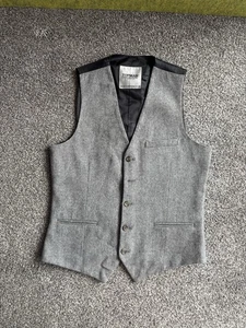 Topman Grey Tweed Waistcoat Size 38 Regular Classic Hugo Herringbone wool blend - Picture 1 of 9