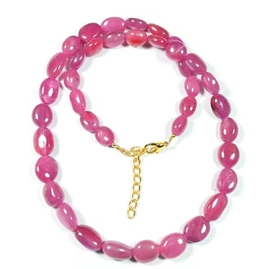 Natural A+++ Pink Ruby Gemstone Oval Fine Beads 18" Healing Prosperity Necklace - Picture 1 of 10