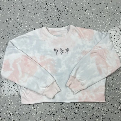 Sudadera Hollister Recortada Cuello Redondo Tie Dye Rosa Azul Bordada Flores Talla S Foto 1 de 4