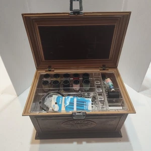 Vtg MCM Plastic SEWING BOX 2 Tier Chest CABINET Full of Supplies - Picture 1 of 14