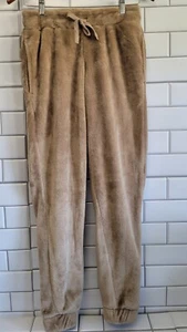 HIPPIE ROSE Cozy Faux Fur Jogger Style Pants Drawstring Waist Color Tan Side poc - Picture 1 of 6
