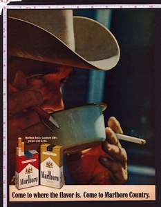 1969 cigarrillos Marlboro, anuncio impreso de colección, sombrero de vaquero del condado bebidas sopa fumar - Imagen 1 de 1